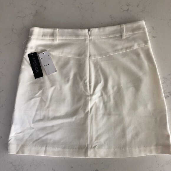 Premise Rayon/Nylon Blend Mini Skirt w Lace Up Design & Pockets Off White Sz 6 - Picture 6 of 10